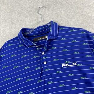 Ralph Lauren RLX Men's Polo Shirt XL Muscle Retro Car Print Blue Striped  EUC